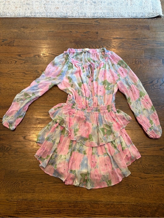 LoveShackFancy Dresses & Skirts - LoveShackFancy Pink Floral Tiered Mini Dress